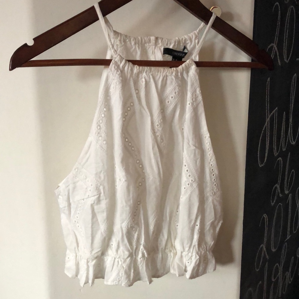 White floral print crop top